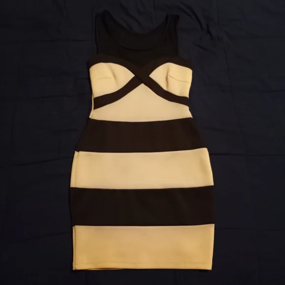 Cameo Black & Beige Stripe Dress - Picture 1 of 3